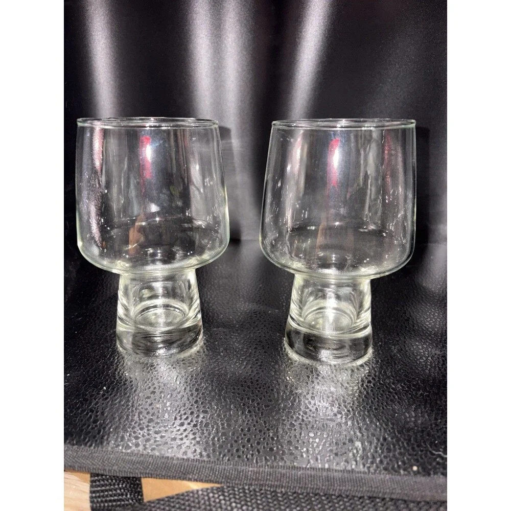 Set Of 2 Vintage 1970s Libbey Accent Steiner Beer Glasses - Weighted Base 16 Oz